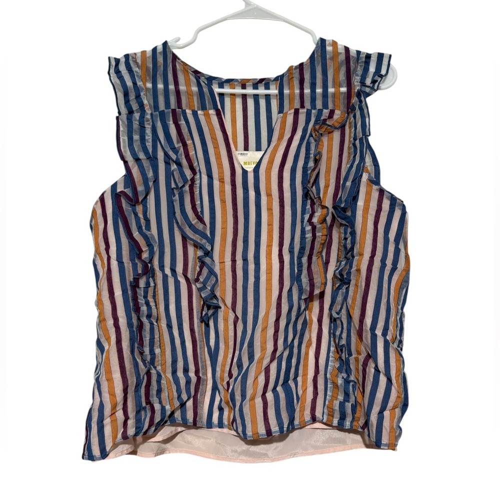 Anthropologie‎ Maeve Elisabetta Tip Blouse Size 6 Colorful Rainbow Stripe Ruffle